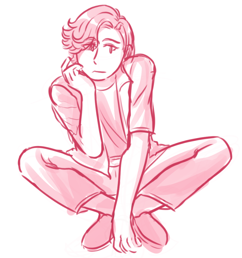 Ankh crouching down and resting his head in his hand.