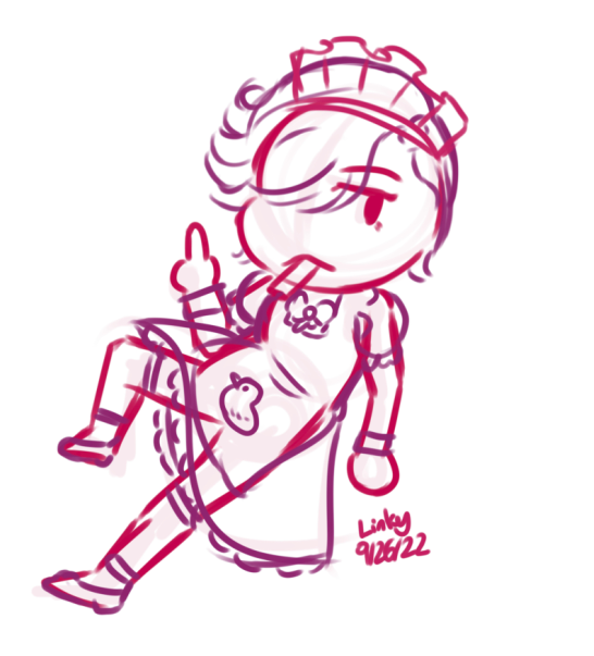 A drawing of Ankh in a maid dress, flipping the bird.