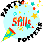 A badge that says Party Poppers, five fills. there is a party popper with confetti coming out.