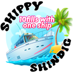 A boat surrounded by the text shippy shindig. The text in the center says 10 fills with one ship.