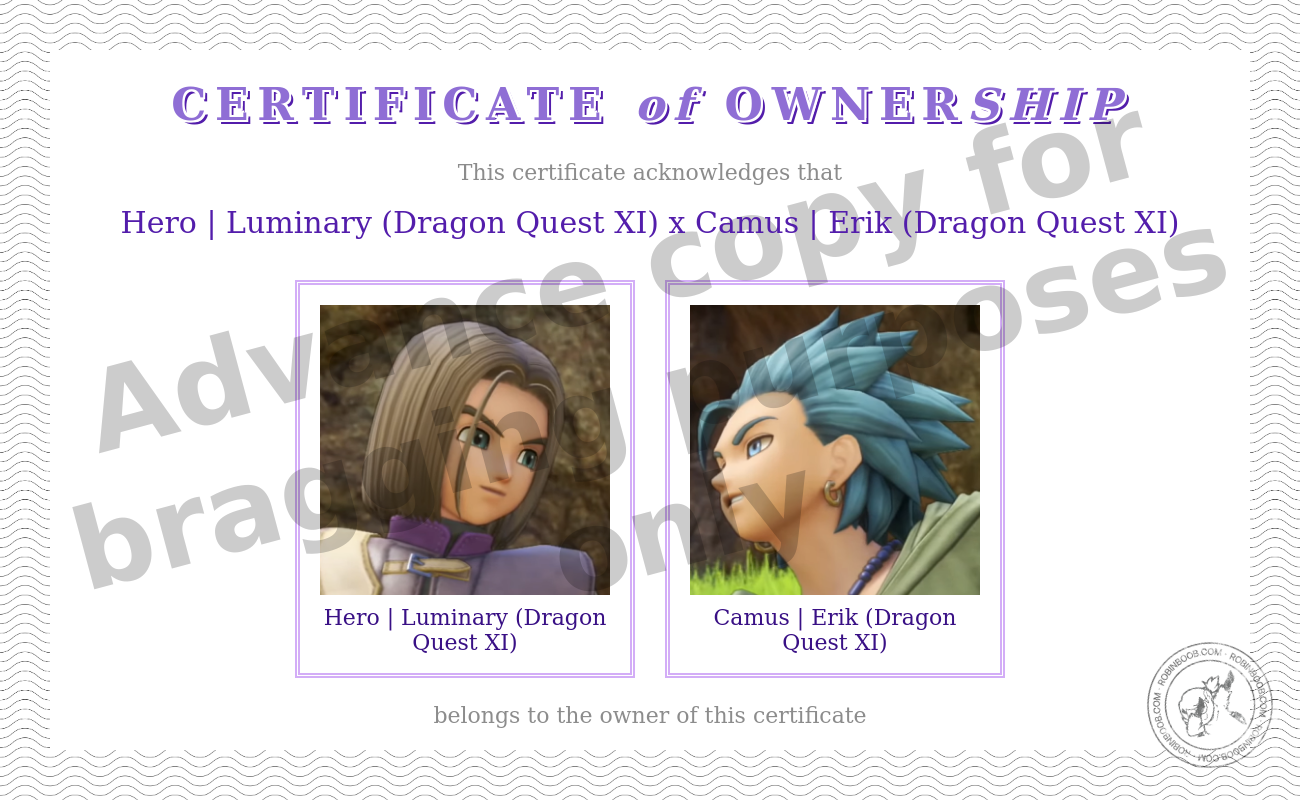 Certificate of Ownership: Luminary and Erik.