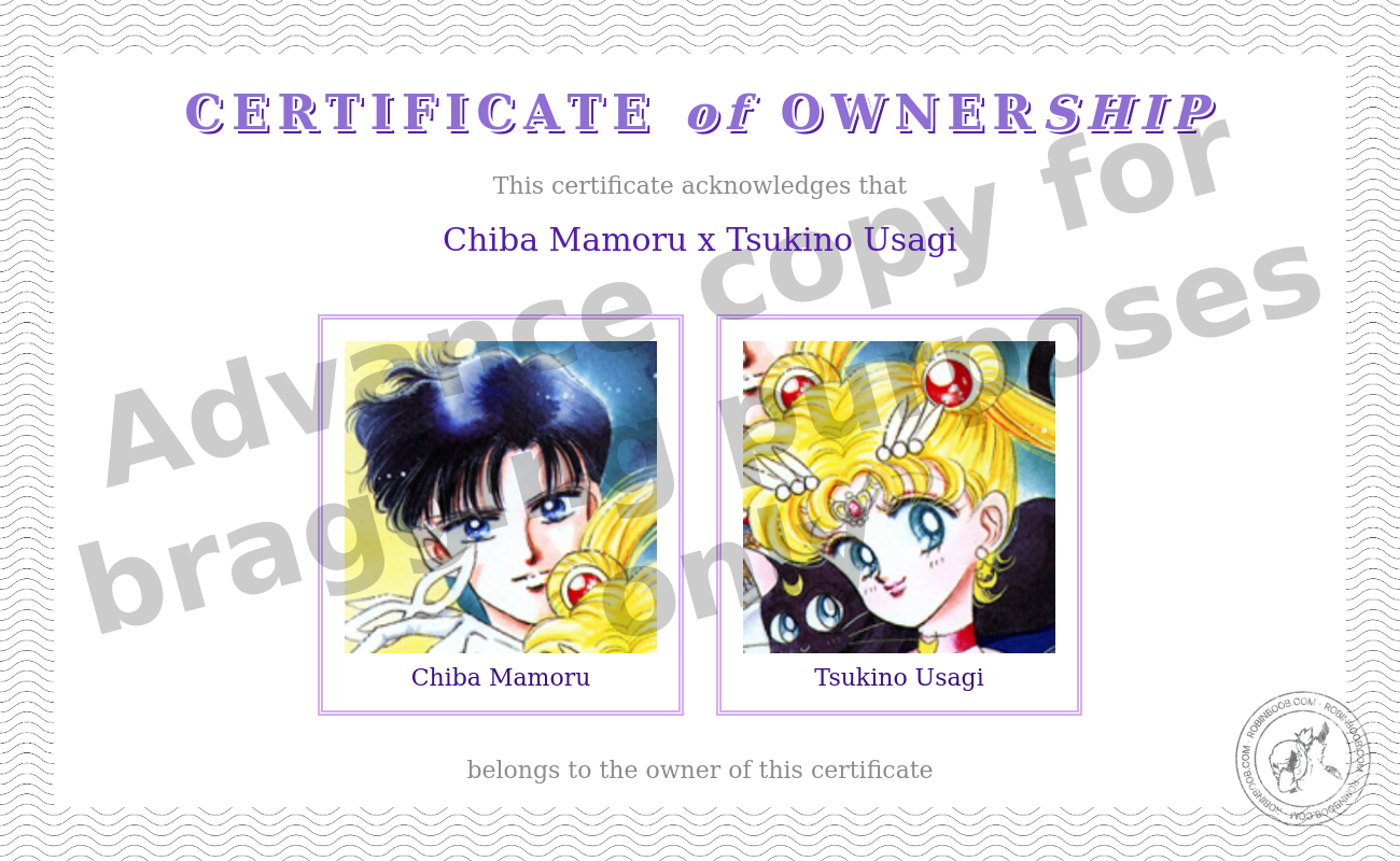 Certificate of Ownership: Mamoru and Usagi.