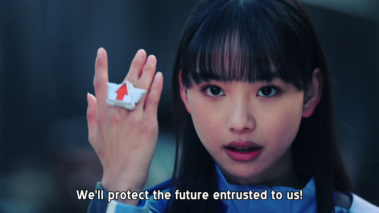 A screenshot of Rinne saying Well protect the future entrusted to us!